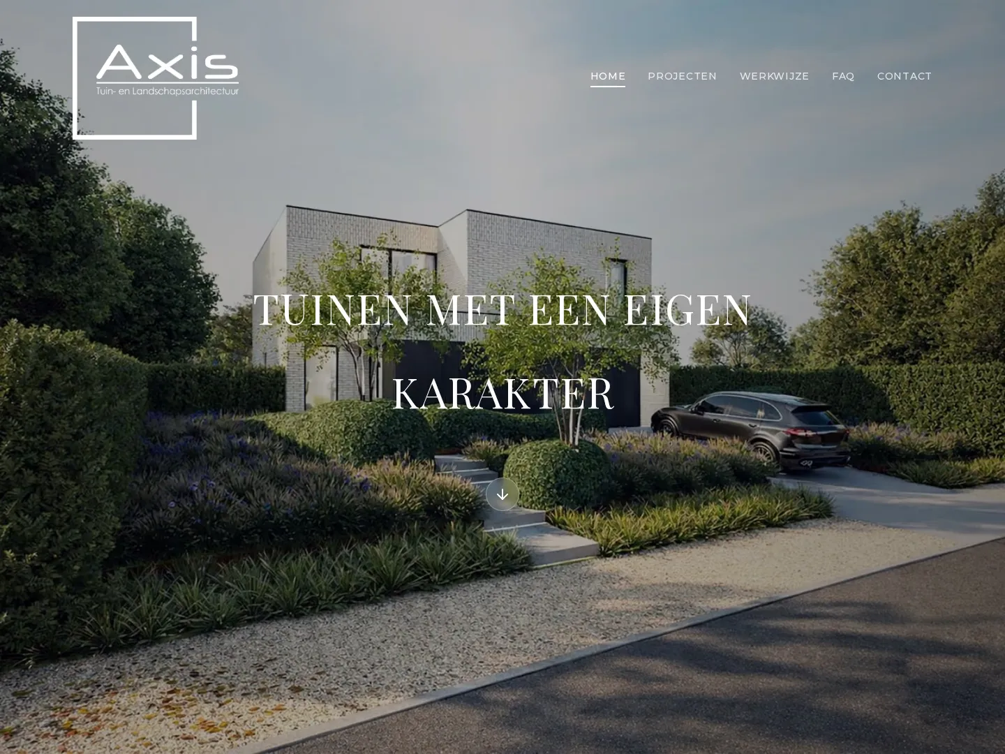 Screenshot van de website van Axis Tuinarchitectuur