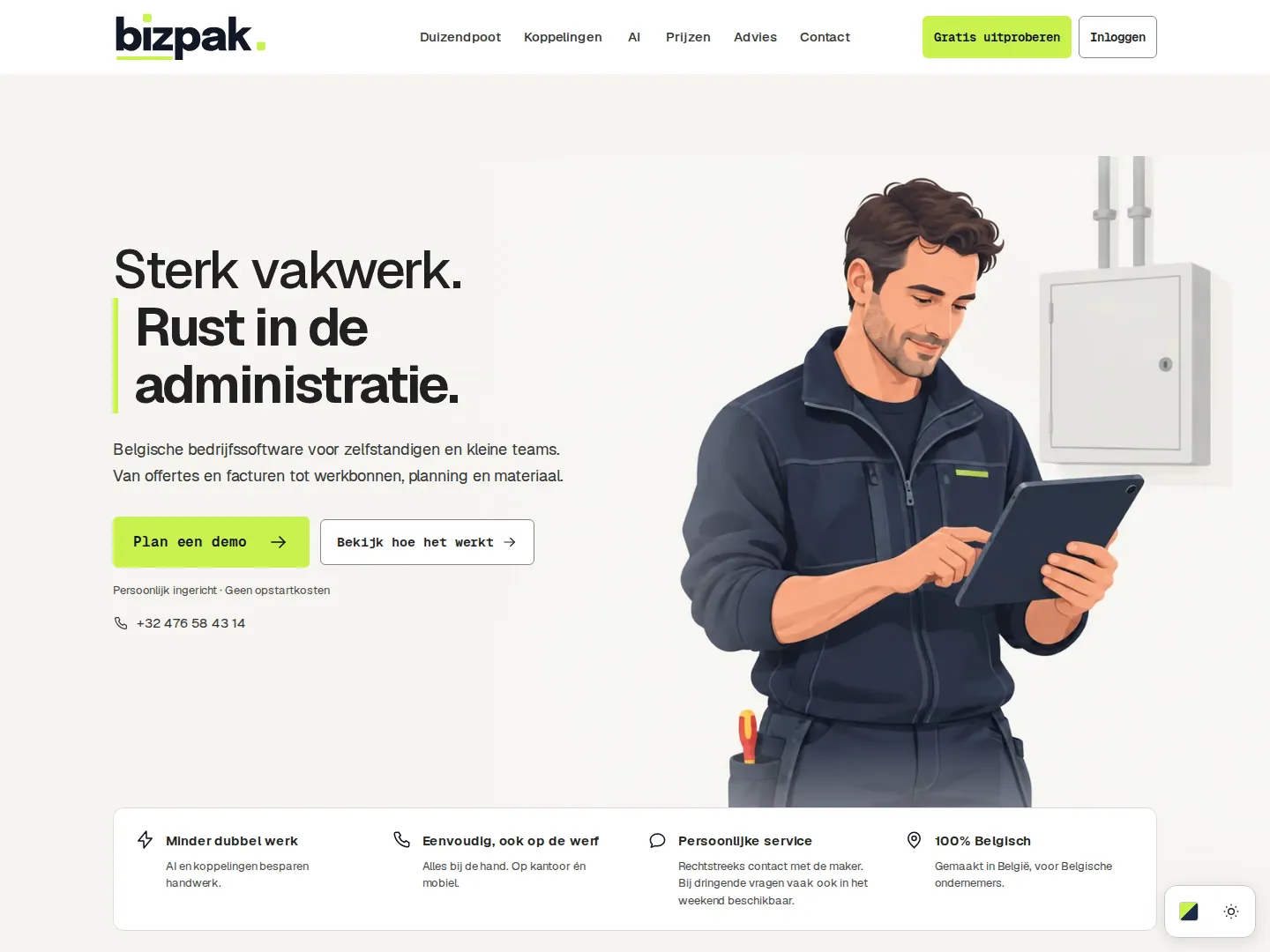 Screenshot van de website van Bizpak