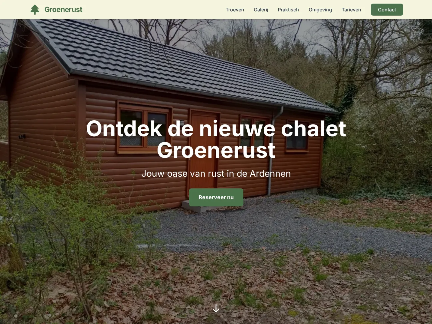 Screenshot van de website van Chalet Groenerust