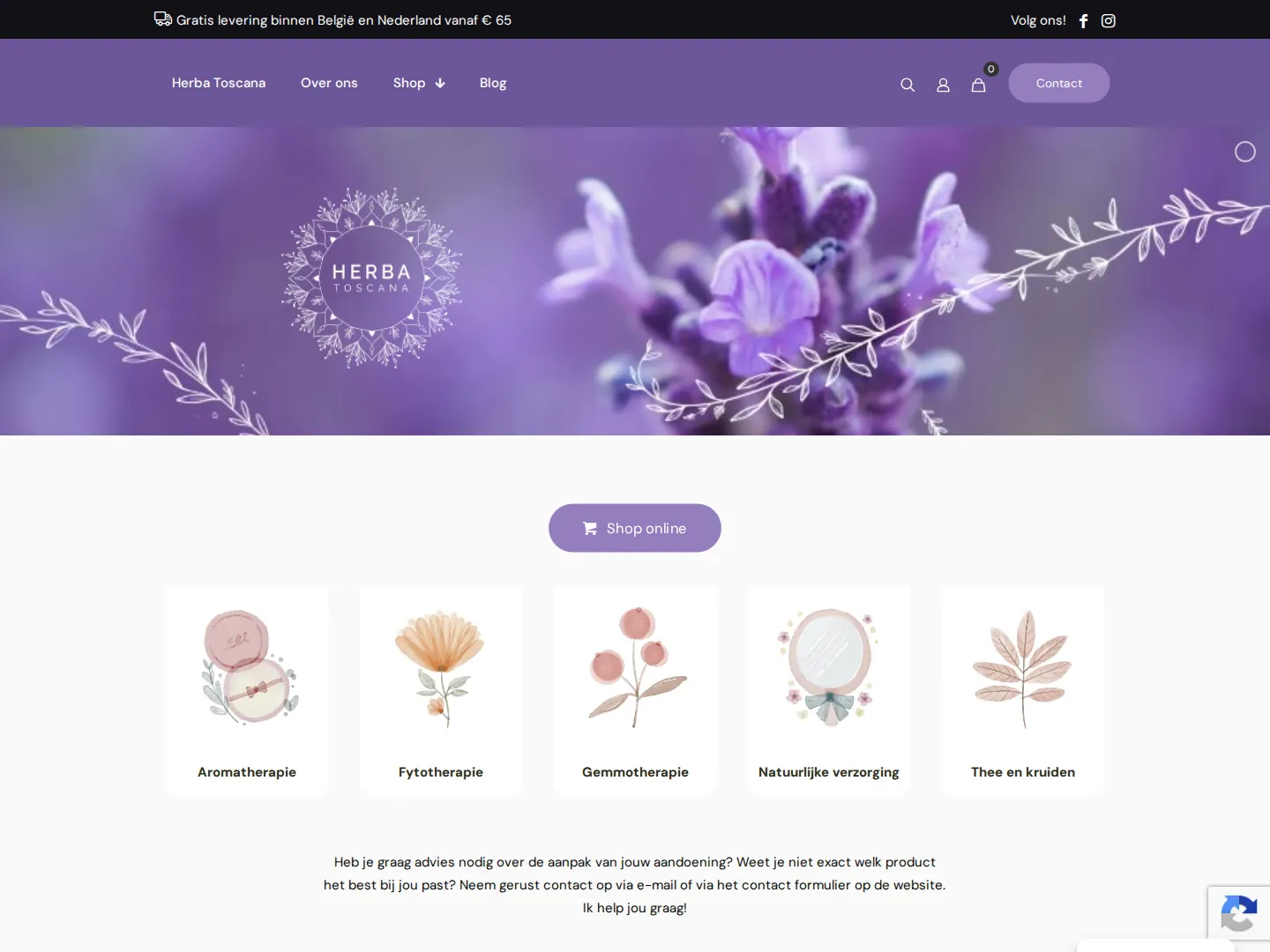 Screenshot van de website van Herba Toscana