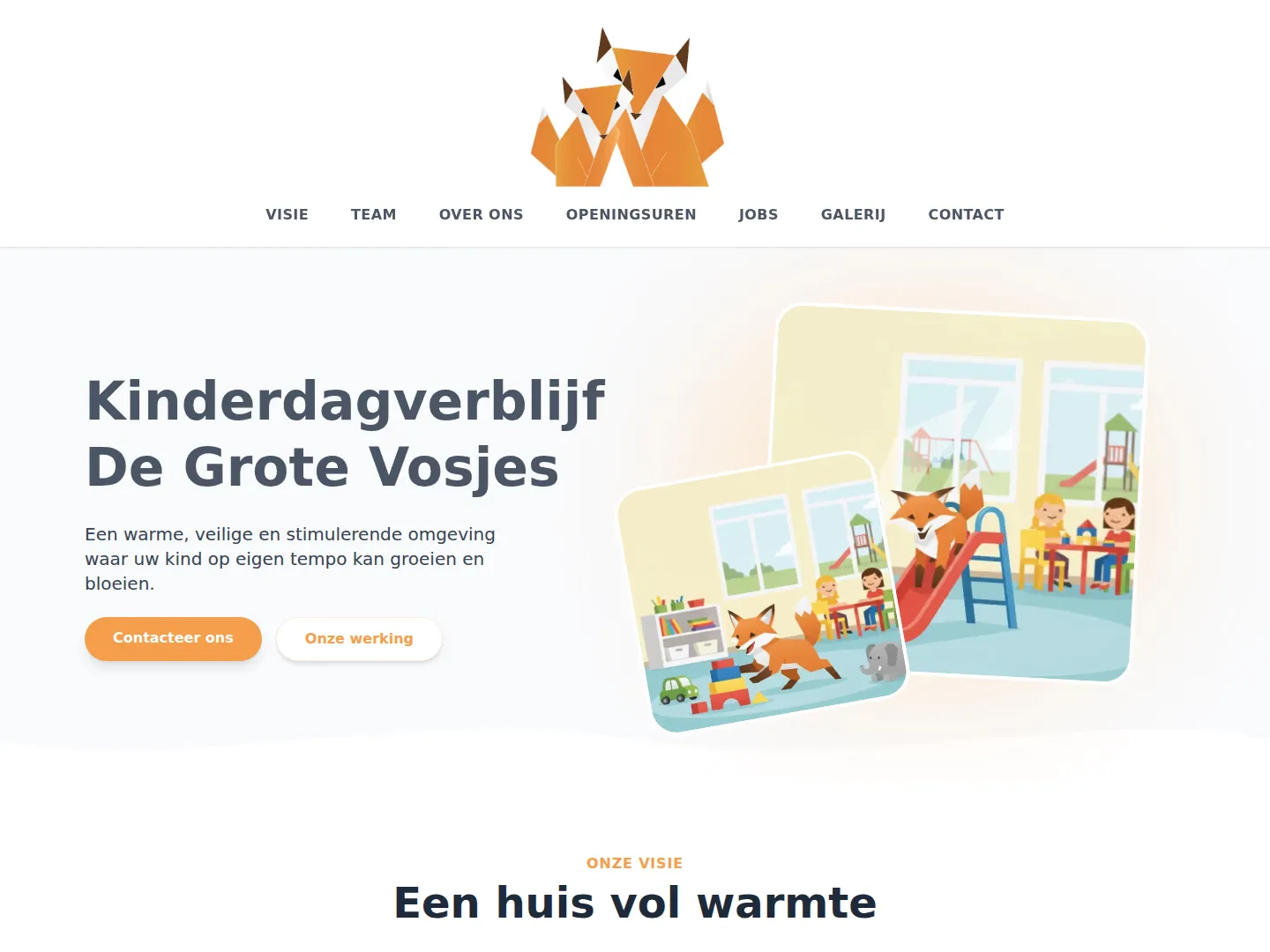 Screenshot van de website van De Grote Vosjes