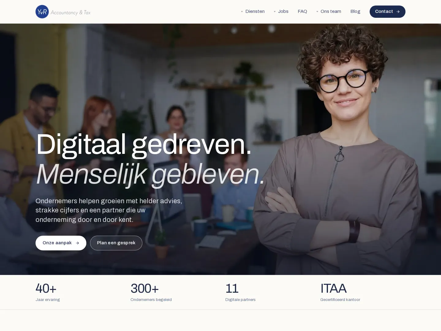 Screenshot van de website van YvR Accountancy